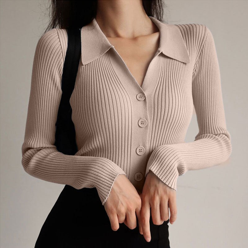 Defasia™ | Regular Knitted Long Sleeve Button-Up