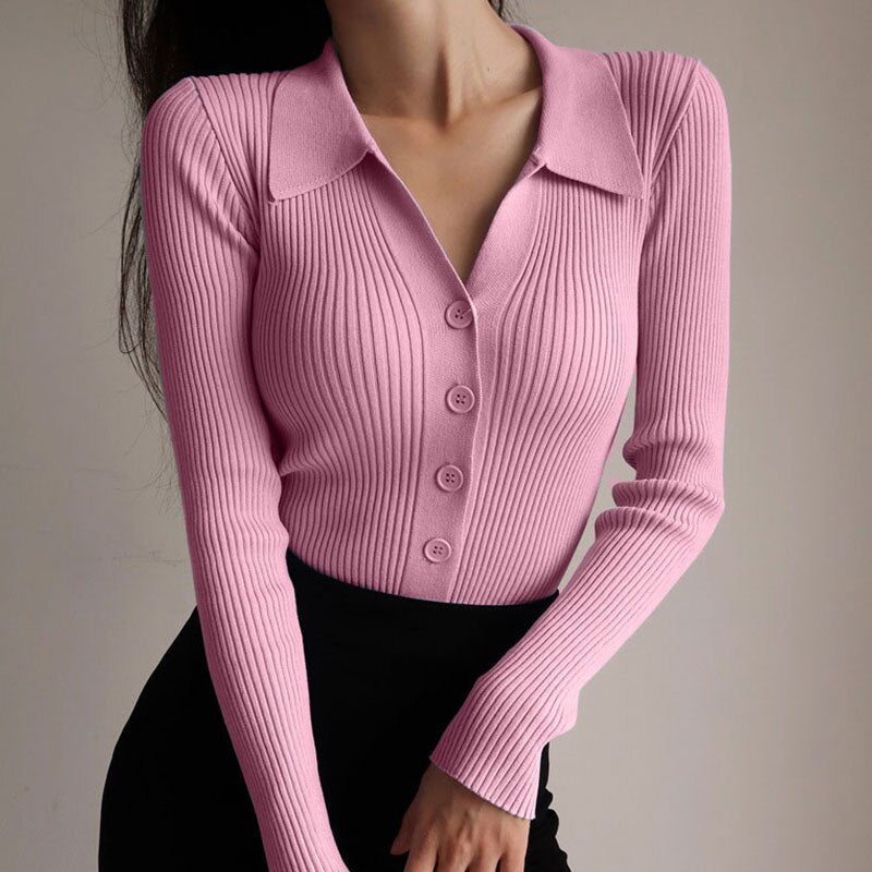Defasia™ | Regular Knitted Long Sleeve Button-Up